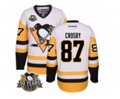 Men's Reebok Pittsburgh Penguins #87 Sidney Crosby Authentic White Away 50th Anniversary Patch NHL Jersey