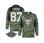 Men's Reebok Pittsburgh Penguins #87 Sidney Crosby Premier Camo Veterans Day Practice 2017 Stanley Cup Champions NHL Jersey