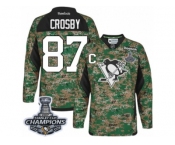 Men's Reebok Pittsburgh Penguins #87 Sidney Crosby Premier Camo Veterans Day Practice 2017 Stanley Cup Champions NHL Jersey