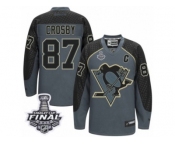 Men's Reebok Pittsburgh Penguins #87 Sidney Crosby Premier Charcoal Cross Check Fashion 2017 Stanley Cup Final NHL Jersey