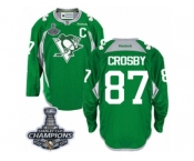 Men's Reebok Pittsburgh Penguins #87 Sidney Crosby Premier Green Practice 2017 Stanley Cup Champions NHL Jersey
