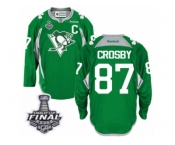Men's Reebok Pittsburgh Penguins #87 Sidney Crosby Premier Green Practice 2017 Stanley Cup Final NHL Jersey
