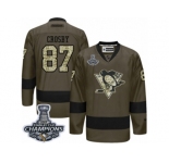 Men's Reebok Pittsburgh Penguins #87 Sidney Crosby Premier Green Salute to Service 2017 Stanley Cup Champions NHL Jersey
