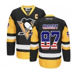 Reebok Pittsburgh Penguins #87 Sidney Crosby Authentic Black Gold USA Flag Fashion NHL Jersey