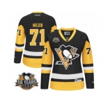 Women's Reebok Pittsburgh Penguins #71 Evgeni Malkin Authentic Black Gold Third 50th Anniversary Patch NHL Jersey