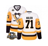 Women's Reebok Pittsburgh Penguins #71 Evgeni Malkin Authentic White Away 50th Anniversary Patch NHL Jersey