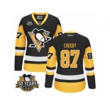 Women's Reebok Pittsburgh Penguins #87 Sidney Crosby Authentic BlackGold Third 50th Anniversary Patch NHL Jersey