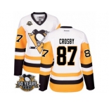 Women's Reebok Pittsburgh Penguins #87 Sidney Crosby Authentic White Away 50th Anniversary Patch NHL Jersey