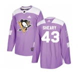 Youth Adidas Pittsburgh Penguins #43 Conor Sheary Authentic Purple Fights Cancer Practice NHL Jersey