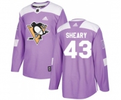 Youth Adidas Pittsburgh Penguins #43 Conor Sheary Authentic Purple Fights Cancer Practice NHL Jersey