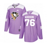 Youth Adidas Pittsburgh Penguins #76 Calen Addison Authentic Purple Fights Cancer Practice NHL Jersey