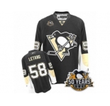 Youth Reebok Pittsburgh Penguins #58 Kris Letang Authentic Black Home 50th Anniversary Patch NHL Jersey