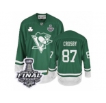 Youth Reebok Pittsburgh Penguins #87 Sidney Crosby Authentic Green St Patty's Day 2017 Stanley Cup Final NHL Jersey