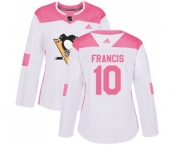 Women Adidas Pittsburgh Penguins #10 Ron Francis Authentic White Pink Fashion NHL Jersey