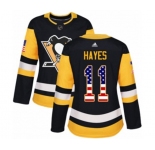 Women Adidas Pittsburgh Penguins #11 Jimmy Hayes Authentic Black USA Flag Fashion NHL Jersey