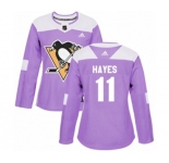 Women Adidas Pittsburgh Penguins #11 Jimmy Hayes Authentic Purple Fights Cancer Practice NHL Jersey