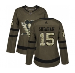 Women Adidas Pittsburgh Penguins #15 Riley Sheahan Authentic Green Salute to Service NHL Jersey