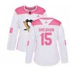 Women Adidas Pittsburgh Penguins #15 Riley Sheahan Authentic White Pink Fashion NHL Jersey