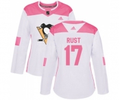 Women Adidas Pittsburgh Penguins #17 Bryan Rust Authentic White Pink Fashion NHL Jersey