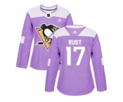 Women Adidas Pittsburgh Penguins #17 Bryan Rust Purple Authentic Fights Cancer Stitched NHL Jersey