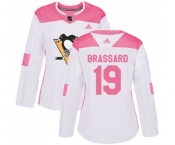 Women Adidas Pittsburgh Penguins #19 Derick Brassard Authentic White Pink Fashion NHL Jersey