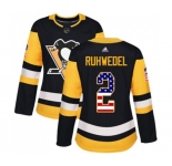 Women Adidas Pittsburgh Penguins #2 Chad Ruhwedel Authentic Black USA Flag Fashion NHL Jersey