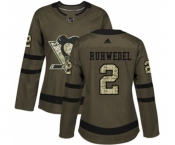 Women Adidas Pittsburgh Penguins #2 Chad Ruhwedel Authentic Green Salute to Service NHL Jersey