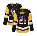 Women Adidas Pittsburgh Penguins #21 Michel Briere Authentic Black USA Flag Fashion NHL Jersey