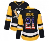 Women Adidas Pittsburgh Penguins #21 Michel Briere Authentic Black USA Flag Fashion NHL Jersey