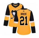 Women Adidas Pittsburgh Penguins #21 Michel Briere Authentic Gold Alternate NHL Jersey