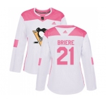 Women Adidas Pittsburgh Penguins #21 Michel Briere Authentic White Pink Fashion NHL Jersey