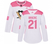 Women Adidas Pittsburgh Penguins #21 Michel Briere Authentic White Pink Fashion NHL Jersey