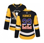 Women Adidas Pittsburgh Penguins #22 Matt Hunwick Authentic Black USA Flag Fashion NHL Jersey