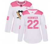 Women Adidas Pittsburgh Penguins #22 Matt Hunwick Authentic White Pink Fashion NHL Jersey