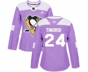 Women Adidas Pittsburgh Penguins #24 Jarred Tinordi Authentic Purple Fights Cancer Practice NHL Jersey