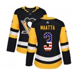 Women Adidas Pittsburgh Penguins #3 Olli Maatta Authentic Black USA Flag Fashion NHL Jersey