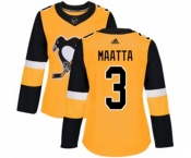 Women Adidas Pittsburgh Penguins #3 Olli Maatta Authentic Gold Alternate NHL Jersey