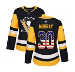 Women Adidas Pittsburgh Penguins #30 Matt Murray Authentic Black USA Flag Fashion NHL Jersey