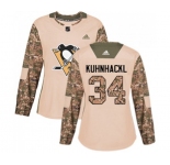 Women Adidas Pittsburgh Penguins #34 Tom Kuhnhackl Authentic Camo Veterans Day Practice NHL Jersey