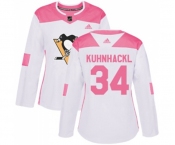 Women Adidas Pittsburgh Penguins #34 Tom Kuhnhackl Authentic White Pink Fashion NHL Jersey