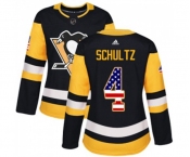 Women Adidas Pittsburgh Penguins #4 Justin Schultz Authentic Black USA Flag Fashion NHL Jersey