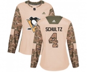 Women Adidas Pittsburgh Penguins #4 Justin Schultz Authentic Camo Veterans Day Practice NHL Jersey