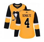 Women Adidas Pittsburgh Penguins #4 Justin Schultz Authentic Gold Alternate NHL Jersey