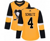 Women Adidas Pittsburgh Penguins #4 Justin Schultz Authentic Gold Alternate NHL Jersey