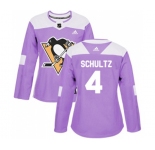 Women Adidas Pittsburgh Penguins #4 Justin Schultz Authentic Purple Fights Cancer Practice NHL Jersey