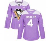 Women Adidas Pittsburgh Penguins #4 Justin Schultz Authentic Purple Fights Cancer Practice NHL Jersey