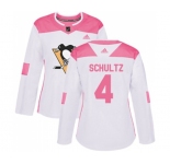Women Adidas Pittsburgh Penguins #4 Justin Schultz Authentic White Pink Fashion NHL Jersey
