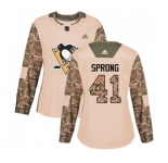 Women Adidas Pittsburgh Penguins #41 Daniel Sprong Authentic Camo Veterans Day Practice NHL Jersey