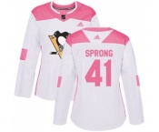 Women Adidas Pittsburgh Penguins #41 Daniel Sprong Authentic White Pink Fashion NHL Jersey