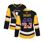 Women Adidas Pittsburgh Penguins #43 Conor Sheary Authentic Black USA Flag Fashion NHL Jersey